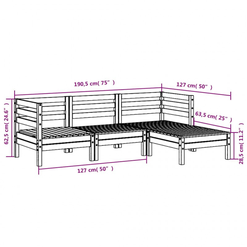 Ogrodowa sofa 3-osobowa z podnóżkiem, biała, drewno sosnowe