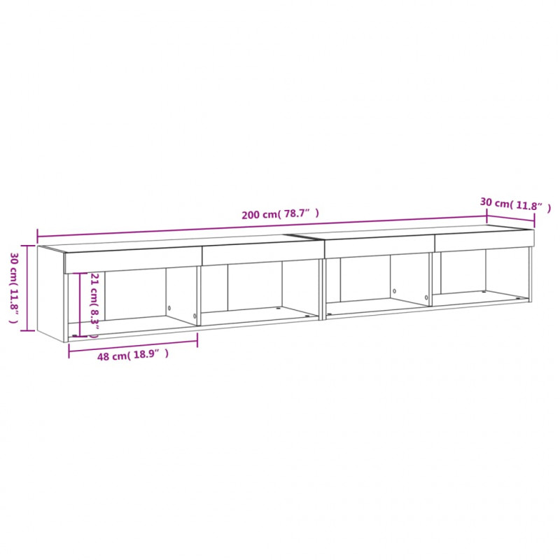 Szafki TV, z LED, 2 szt., szarość betonu, 100x30x30 cm