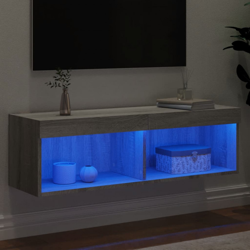 Szafka TV z oświetleniem LED, szary dąb sonoma, 100x30x30 cm