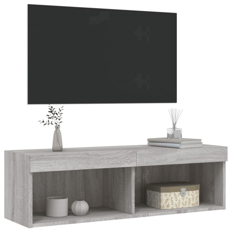 Szafka TV z oświetleniem LED, szary dąb sonoma, 100x30x30 cm