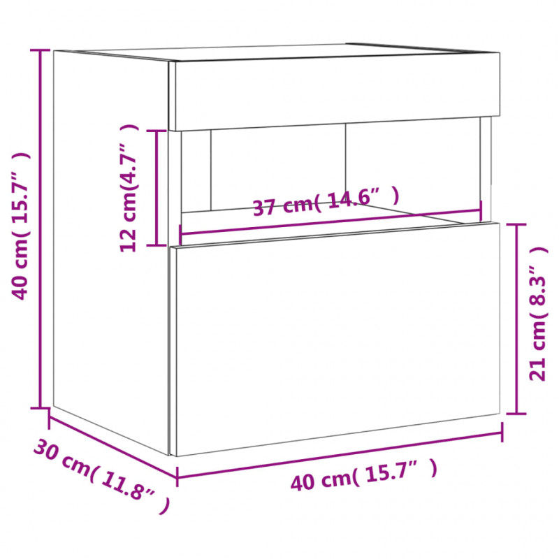 Ścienne szafki TV z LED, 2 szt., dąb sonoma, 40x30x40 cm