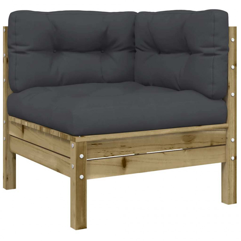 Ogrodowa sofa narożna z poduszkami, impregnowane drewno sosnowe