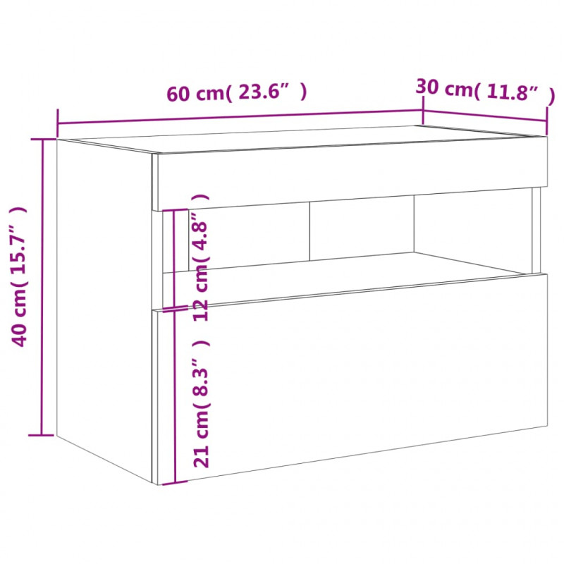 Ścienna szafka TV z LED, szarość betonu, 60x30x40 cm