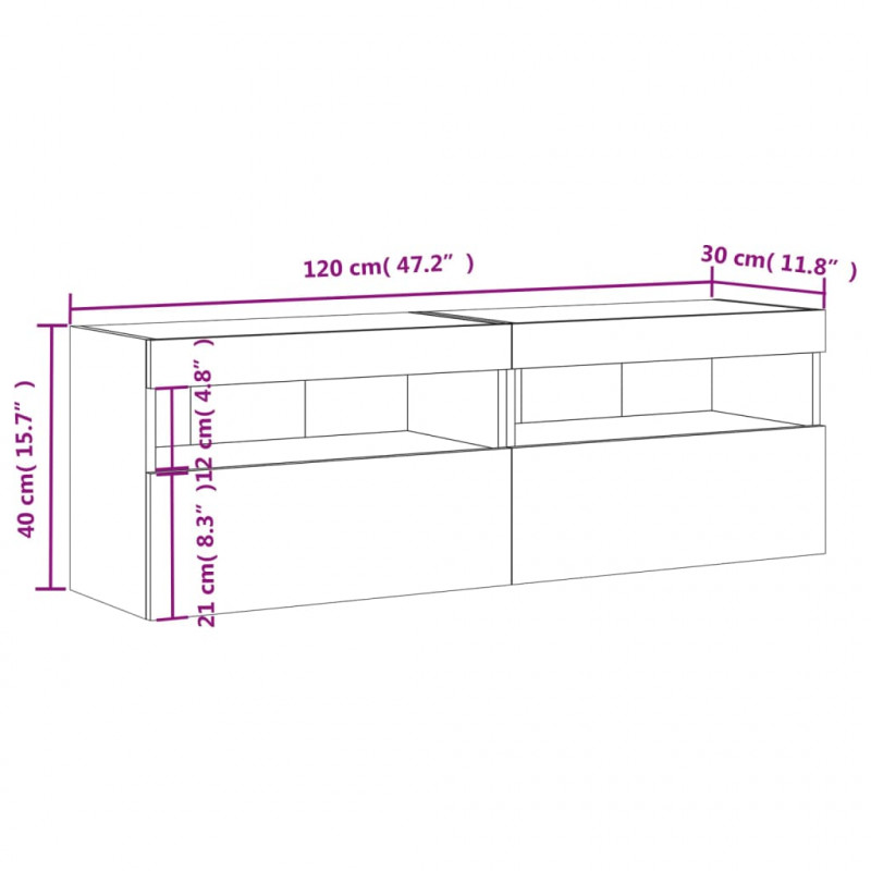 Ścienne szafki TV z LED, 2 szt., przydymiony dąb, 60x30x40 cm