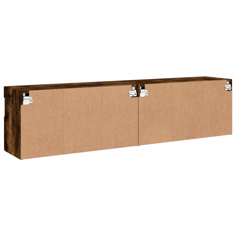 Ścienne szafki TV z LED, 2 szt., przydymiony dąb, 80x30x40 cm
