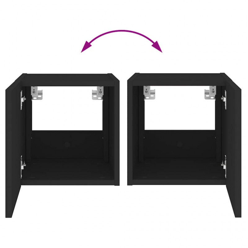 Ścienne szafki TV z LED, 2 szt., czarne, 30,5x35x30 cm