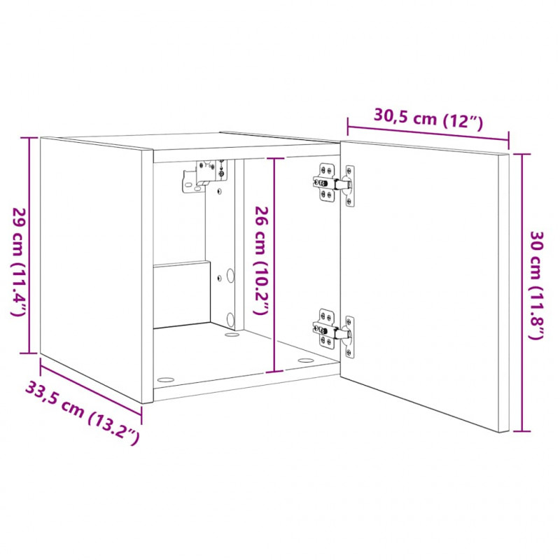 Ścienna szafka TV z LED, szarość betonu, 30,5x35x30 cm