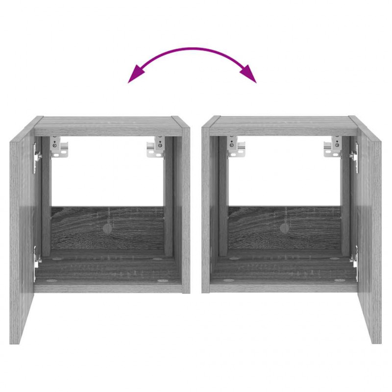 Ścienne szafki TV z LED, 2 szt, szary dąb sonoma, 30,5x35x30 cm