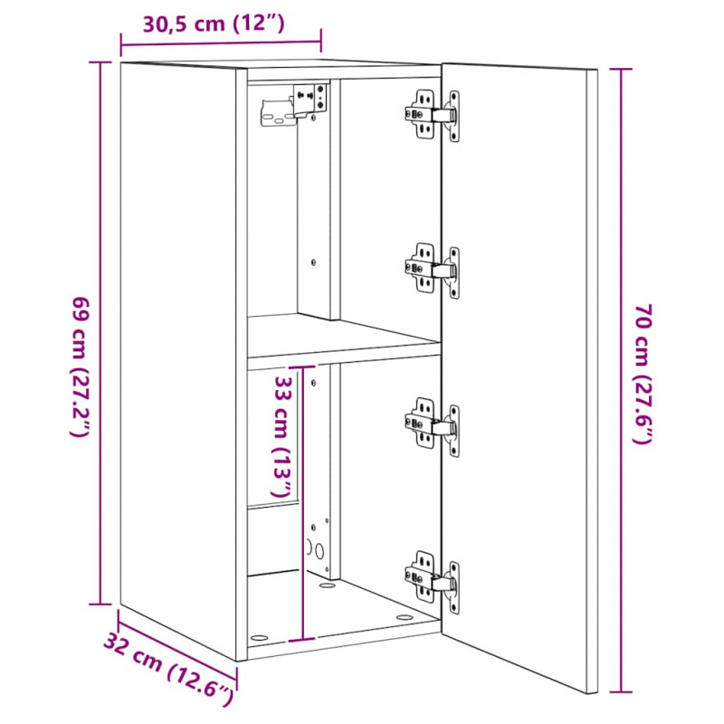 Ścienna szafka TV z LED, czarna, 30,5x35x70 cm