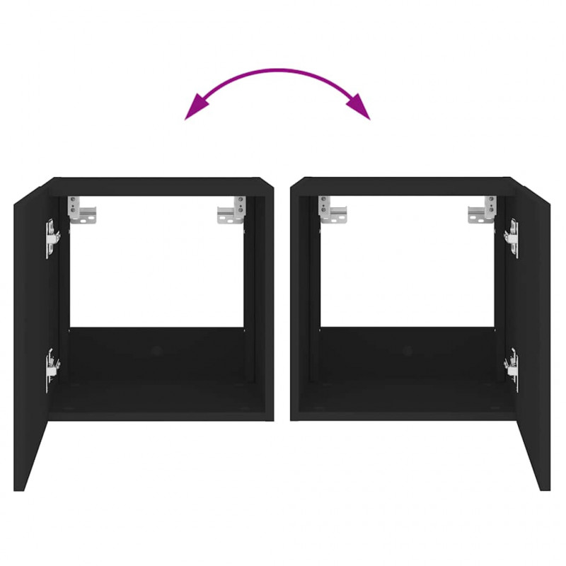 Ścienne szafki TV z LED, 2 szt., czarne, 40,5x35x40 cm
