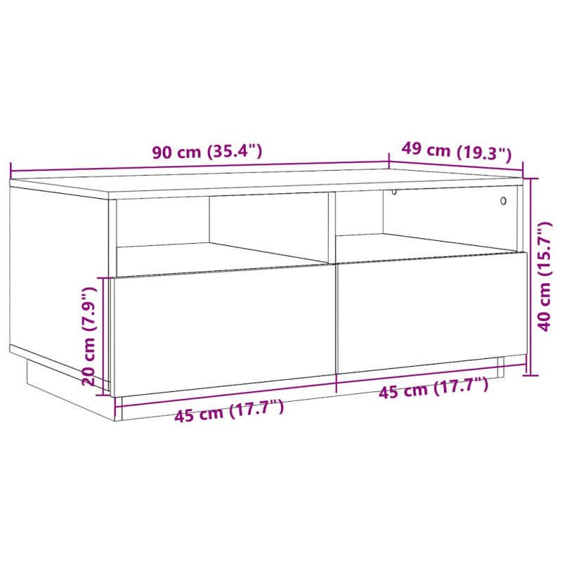 Stolik kawowy z oświetleniem LED, dąb sonoma, 90x49x40 cm