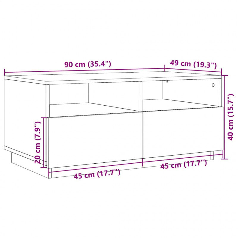 Stolik kawowy z oświetleniem LED, brązowy dąb, 90x49x40 cm