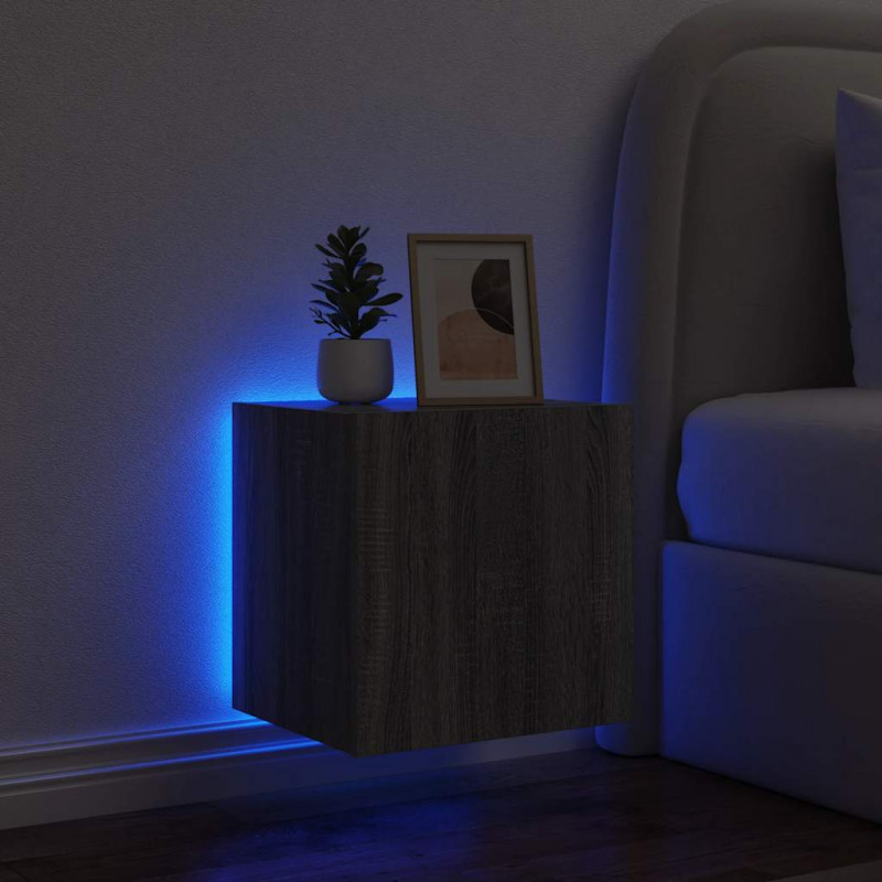 Ścienne szafki TV z LED, 2 szt., szary dąb sonoma, 40,5x35x40cm