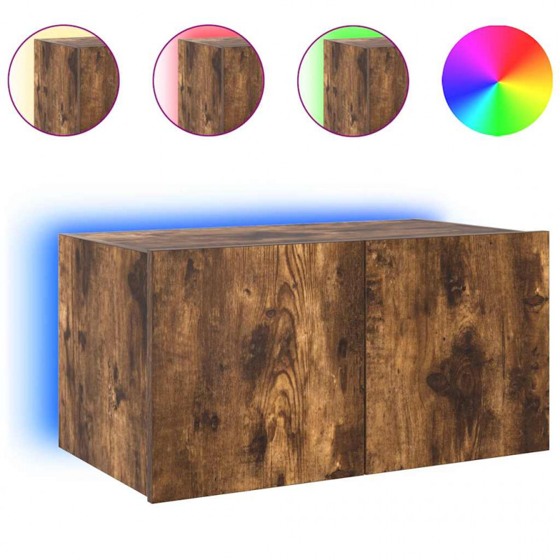 Ścienna szafka TV z LED, przydymiony dąb, 60x35x31 cm