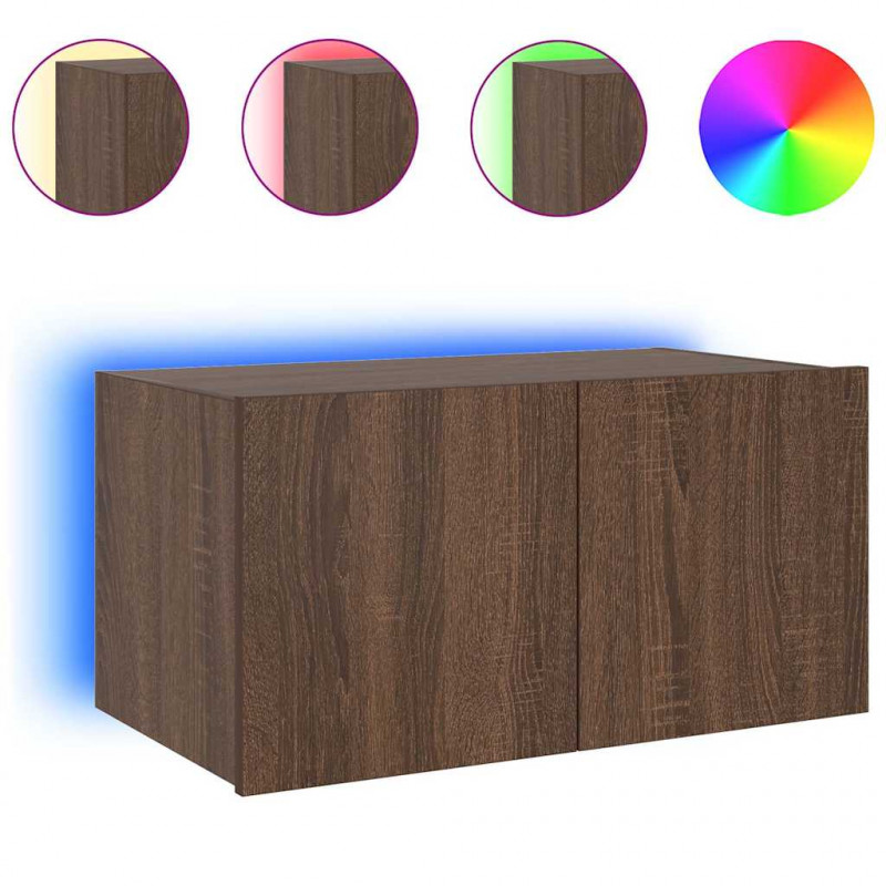 Ścienna szafka TV z LED, brązowy dąb, 60x35x31 cm