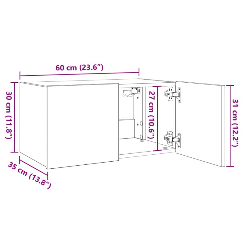 Ścienna szafka TV z LED, brązowy dąb, 60x35x31 cm