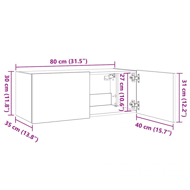 Ścienna szafka TV z LED, biała, 80x35x31 cm