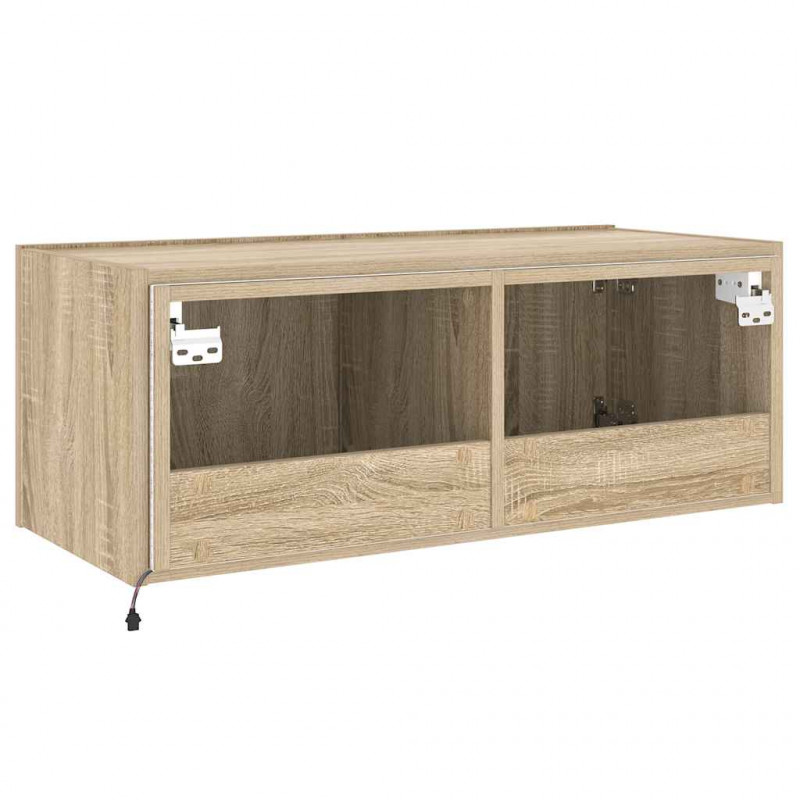 Ścienna szafka TV z LED, dąb sonoma, 80x35x31 cm