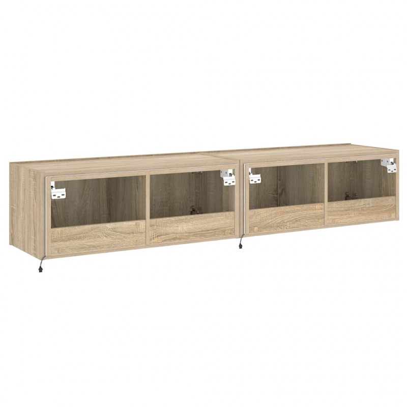 Ścienne szafki TV z LED, 2 szt., dąb sonoma, 80x35x31 cm