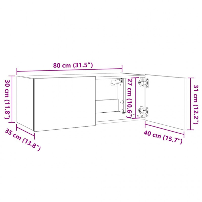 Ścienna szafka TV z LED, szarość betonu, 80x35x31 cm