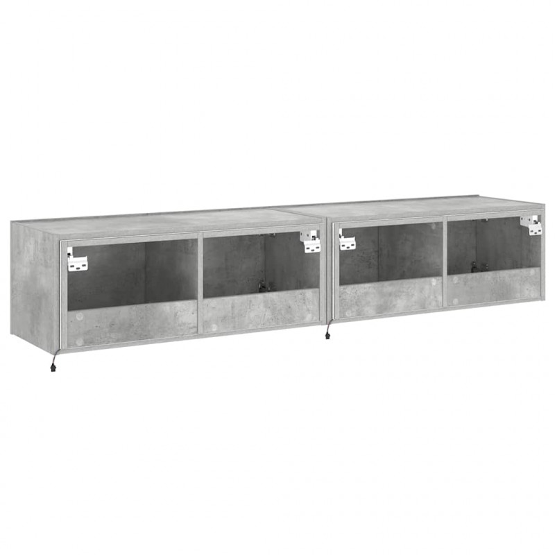 Ścienne szafki TV z LED, 2 szt., szarość betonu, 80x35x31 cm