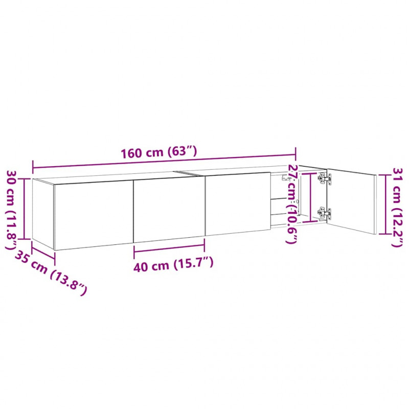 Ścienne szafki TV z LED, 2 szt., szarość betonu, 80x35x31 cm