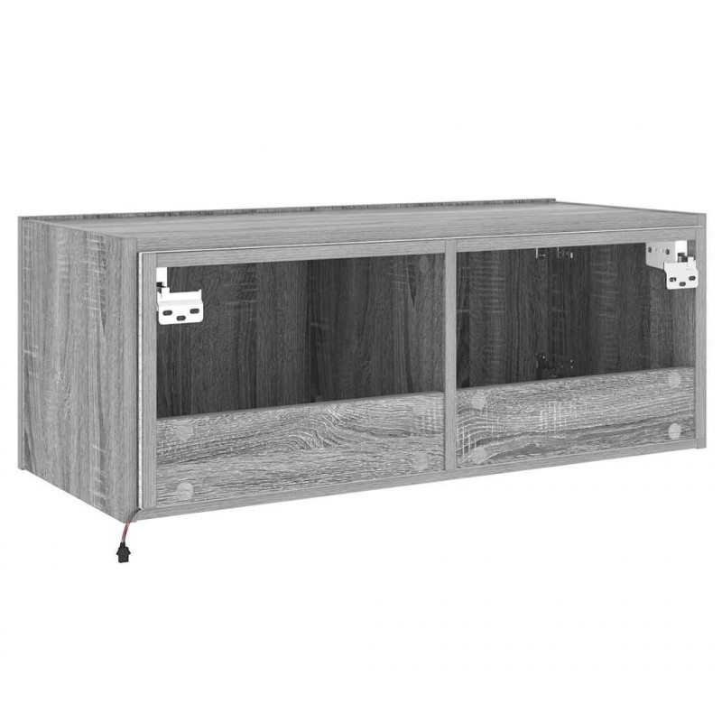 Ścienna szafka TV z LED, szary dąb sonoma, 80x35x31 cm
