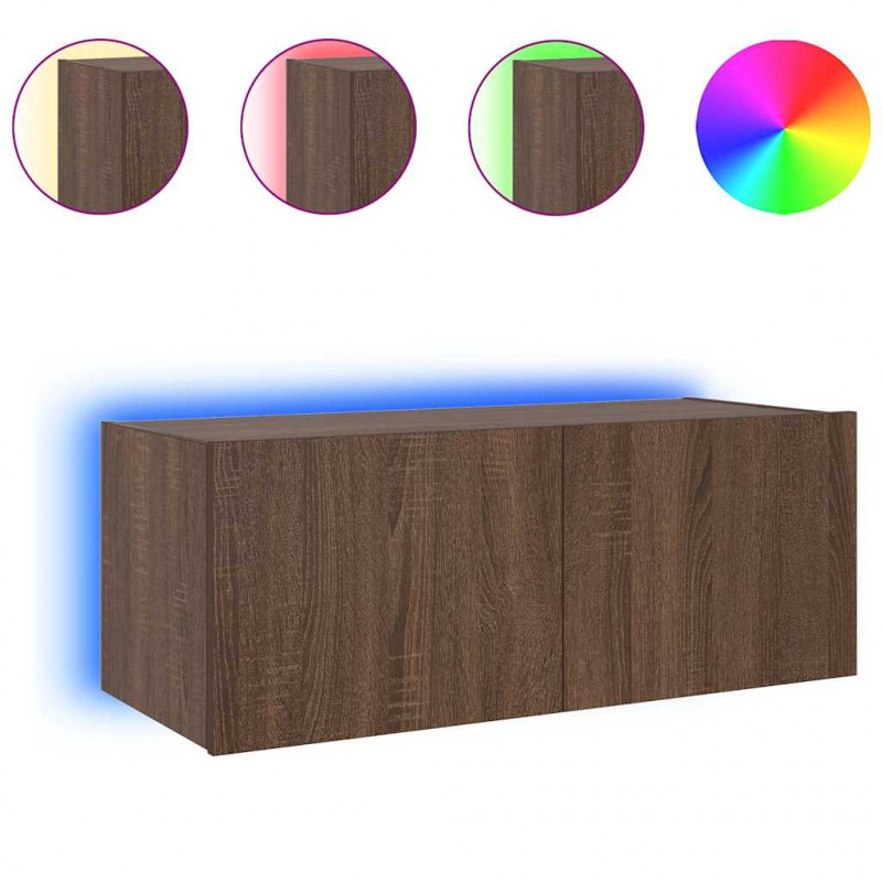 Ścienna szafka TV z LED, brązowy dąb, 80x35x31 cm