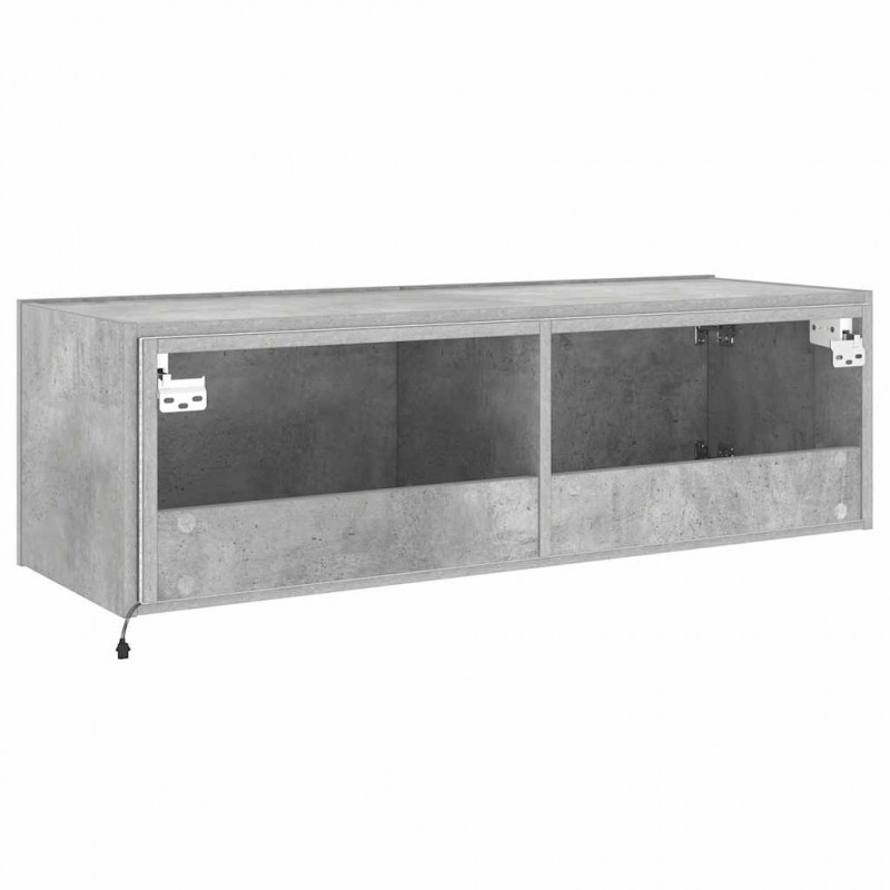 Ścienna szafka TV z LED, szarość betonu, 100x35x31 cm