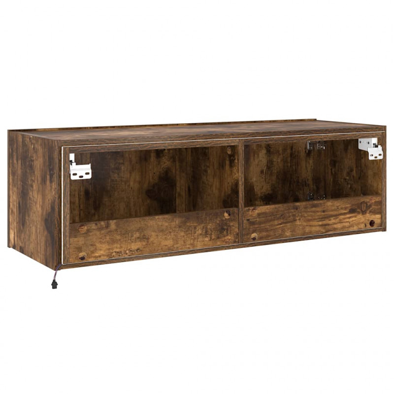 Ścienna szafka TV z LED, przydymiony dąb, 100x35x31 cm