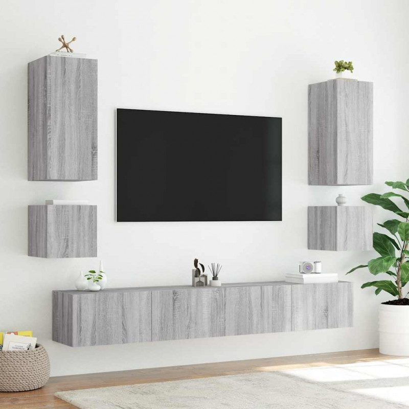 Ścienna szafka TV z LED, szary dąb sonoma, 100x35x31 cm