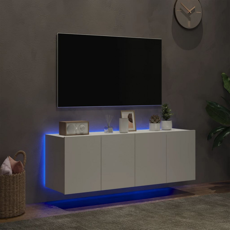 Ścienne szafki TV z LED, 2 szt., białe, 60x35x41 cm