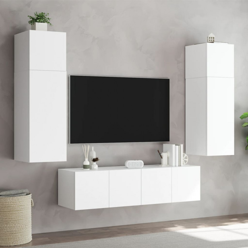 Ścienne szafki TV z LED, 2 szt., białe, 60x35x41 cm