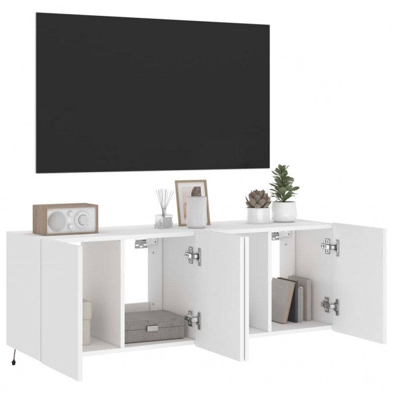 Ścienne szafki TV z LED, 2 szt., białe, 60x35x41 cm