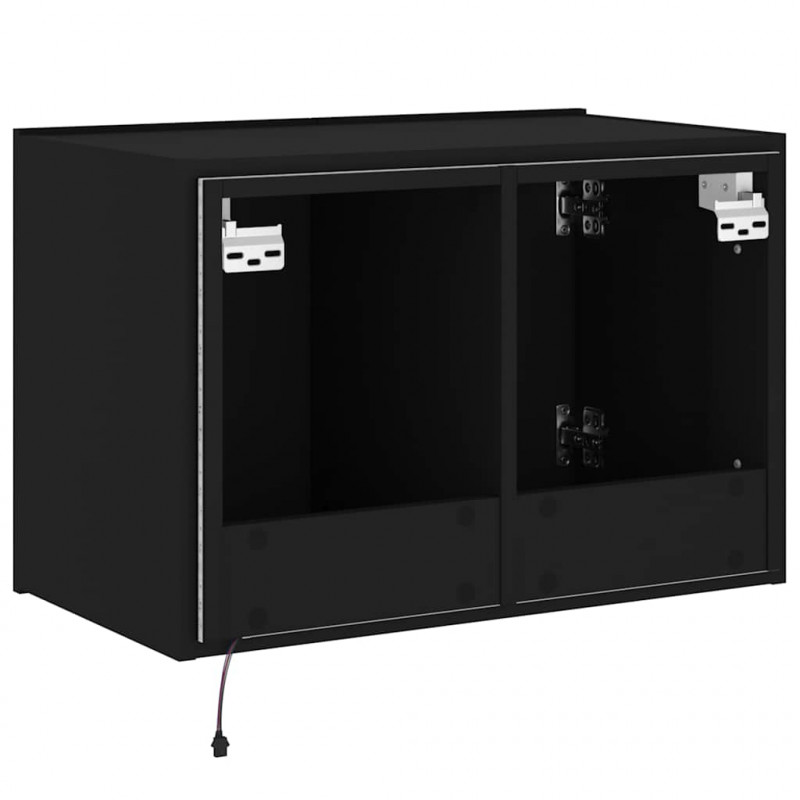 Ścienna szafka TV z LED, czarna, 60x35x41 cm