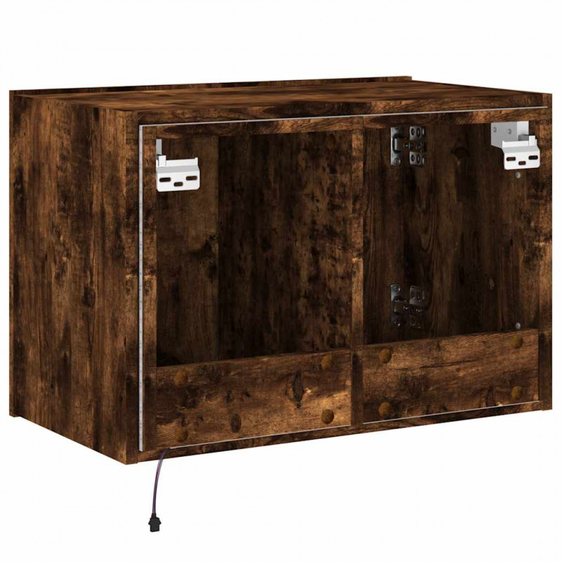Ścienna szafka TV z LED, przydymiony dąb, 60x35x41 cm