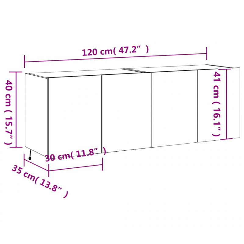 Ścienne szafki TV z LED, 2 szt., przydymiony dąb, 60x35x41 cm