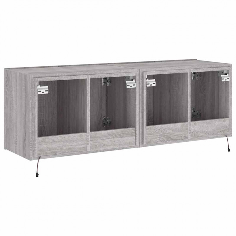 Ścienne szafki TV z LED, 2 szt., szary dąb sonoma, 60x35x41 cm