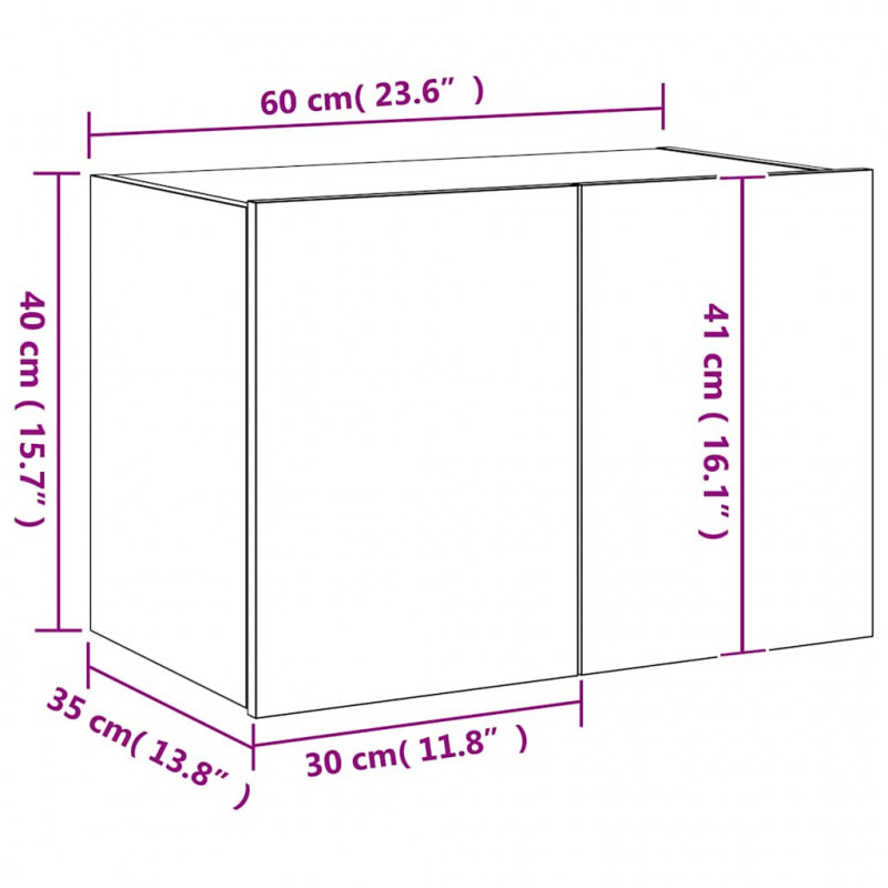 Ścienna szafka TV z LED, brązowy dąb, 60x35x41 cm