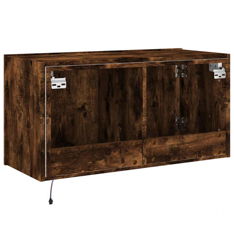 Ścienna szafka TV z LED, przydymiony dąb, 80x35x41 cm