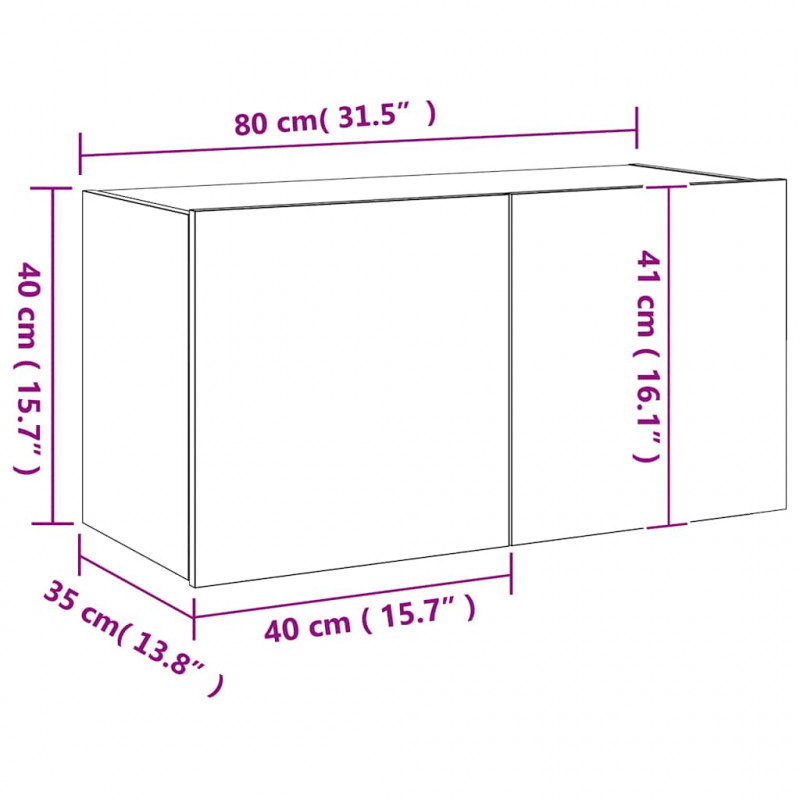 Ścienna szafka TV z LED, przydymiony dąb, 80x35x41 cm