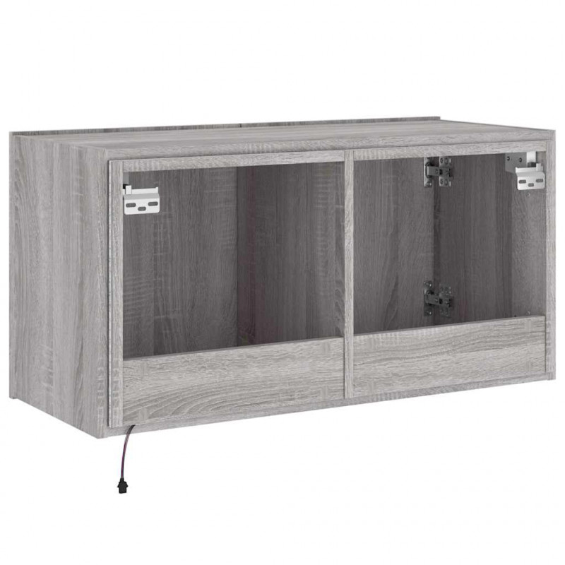 Ścienna szafka TV z LED, szary dąb sonoma, 80x35x41 cm