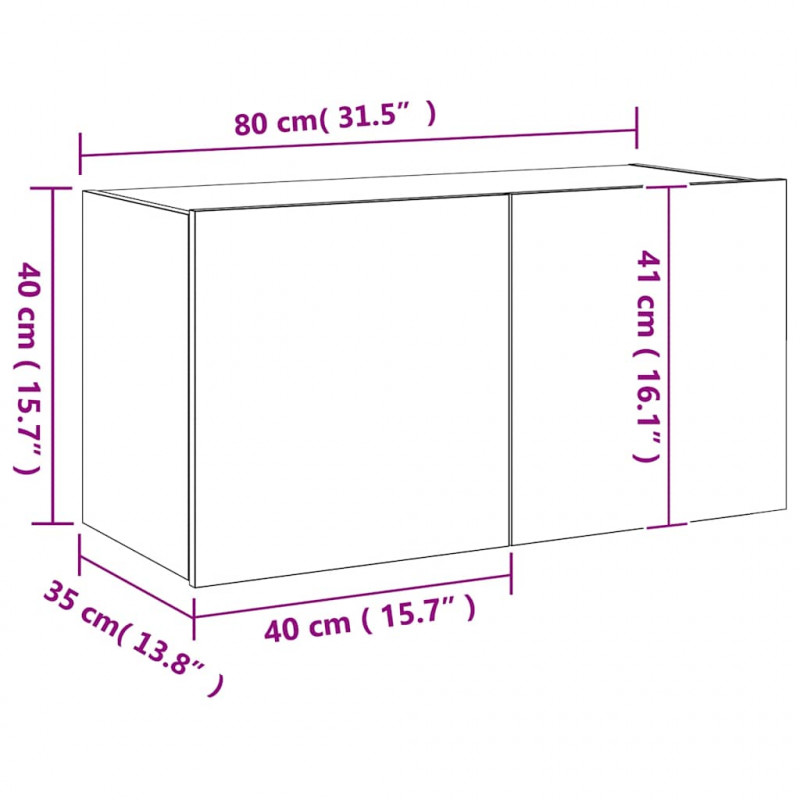 Ścienna szafka TV z LED, szary dąb sonoma, 80x35x41 cm