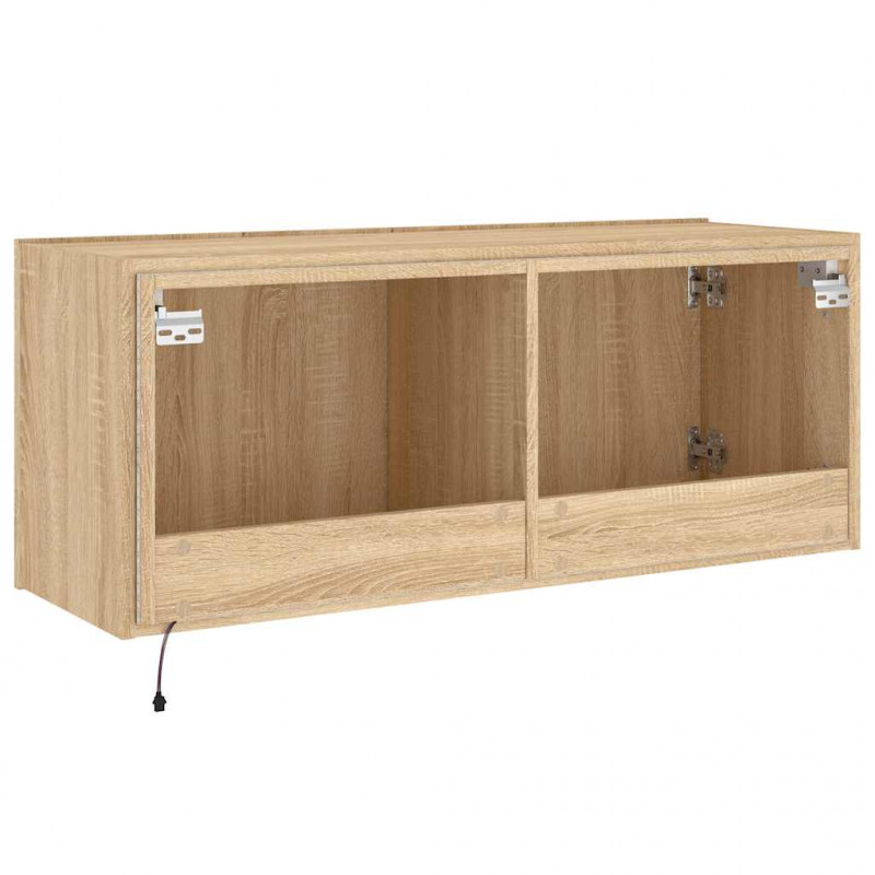 Ścienna szafka TV z LED, dąb sonoma, 100x35x41 cm