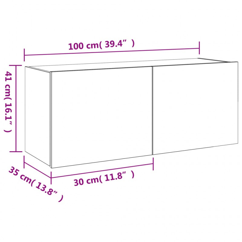 Ścienna szafka TV z LED, dąb sonoma, 100x35x41 cm