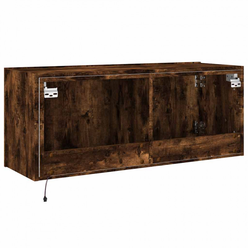 Ścienna szafka TV z LED, przydymiony dąb, 100x35x41 cm