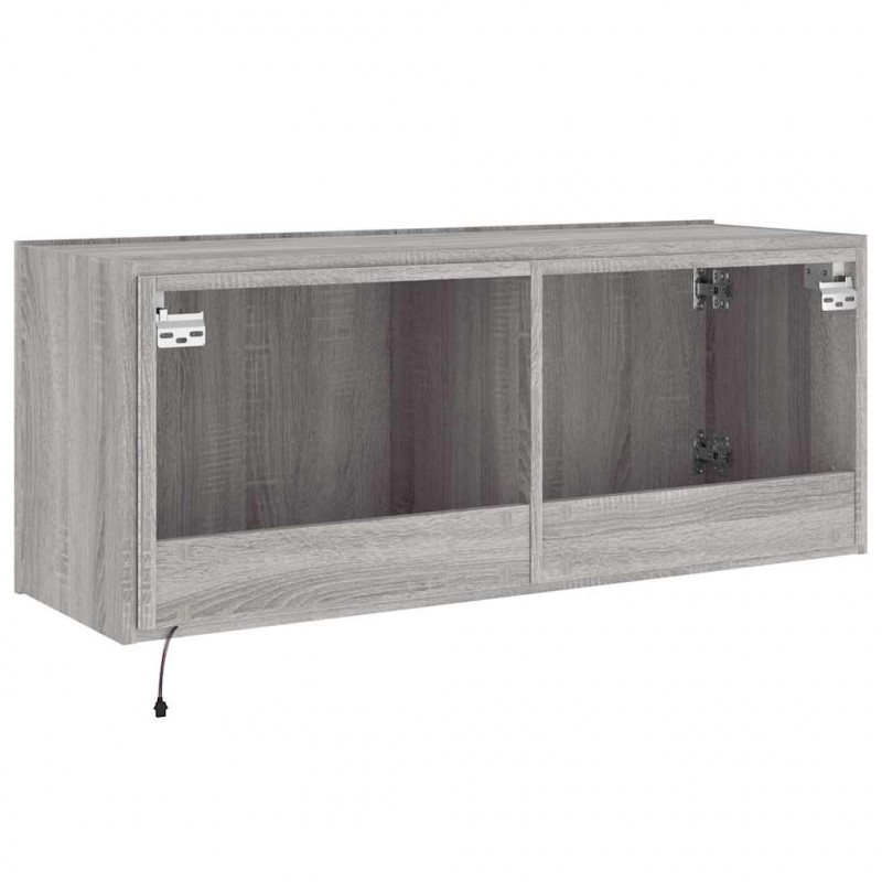 Ścienna szafka TV z LED, szary dąb sonoma, 100x35x41 cm