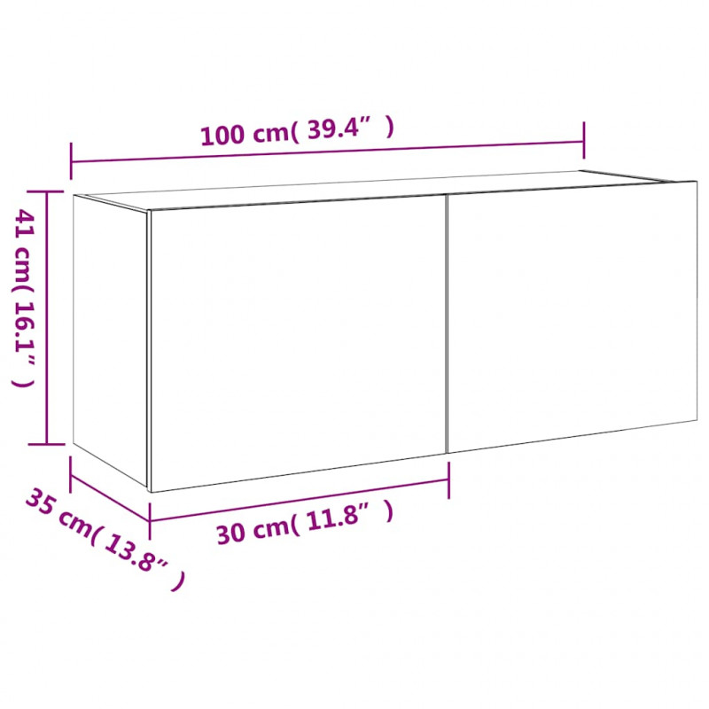 Ścienna szafka TV z LED, szary dąb sonoma, 100x35x41 cm