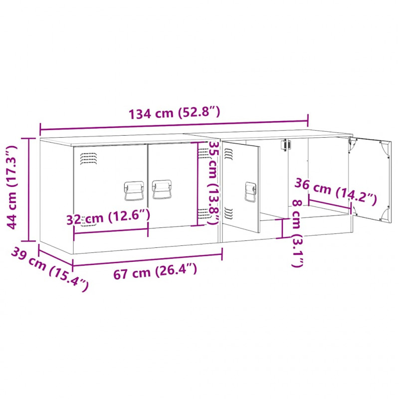 Szafki pod telewizor, 2 szt., oliwkowe, 67x39x44 cm, stalowe