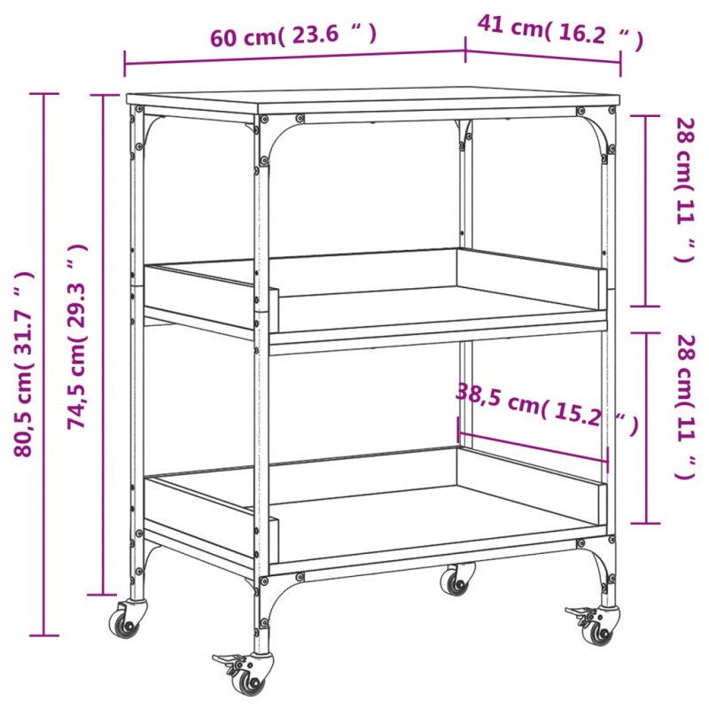 Wózek kuchenny, czarny, 60x41x80,5 cm, materiał drewnopochodny